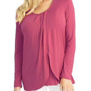 Angel Maternity petal front long sleeve knit blouse pink breastfeeding new Large